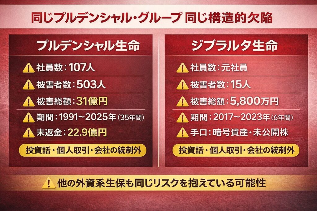 「プルデンシャル」vs「ジブラルタ」の被害規模比較