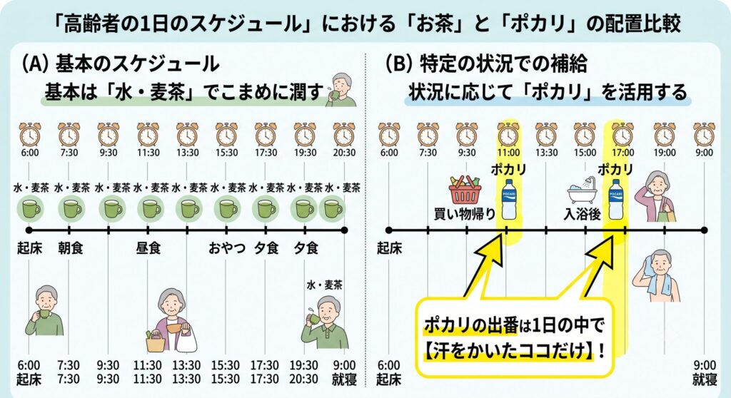 高齢者がポカリを飲むスケジュール
