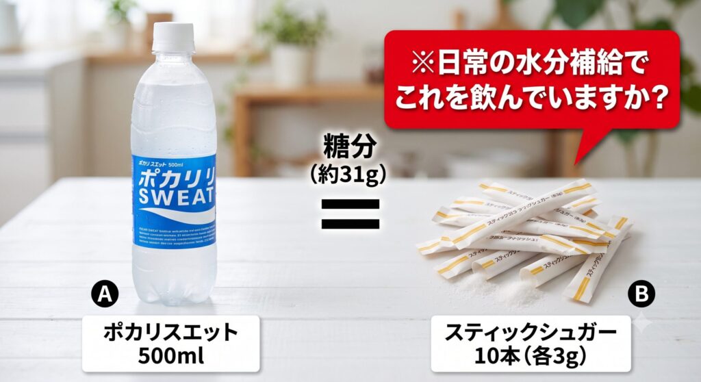 ポカリ500mlの糖分はスティックシュガー